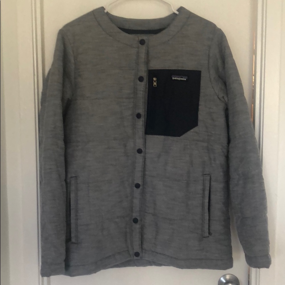 Patagonia Gray Quilted Jacket with Black Chest Pocket